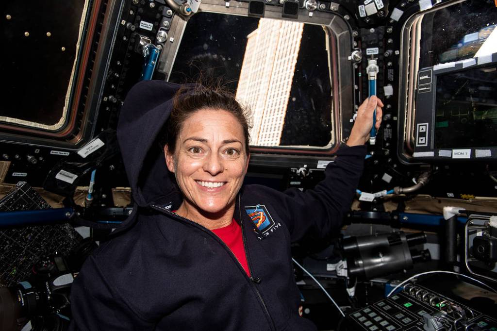 Astronaut Nicole Mann is pictured inside the cupola