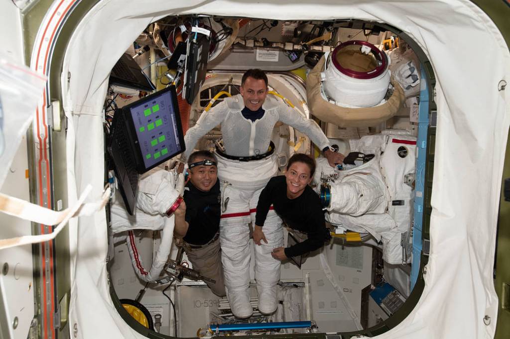 Astronauts Koichi Wakata, Josh Cassada, and Nicole Mann