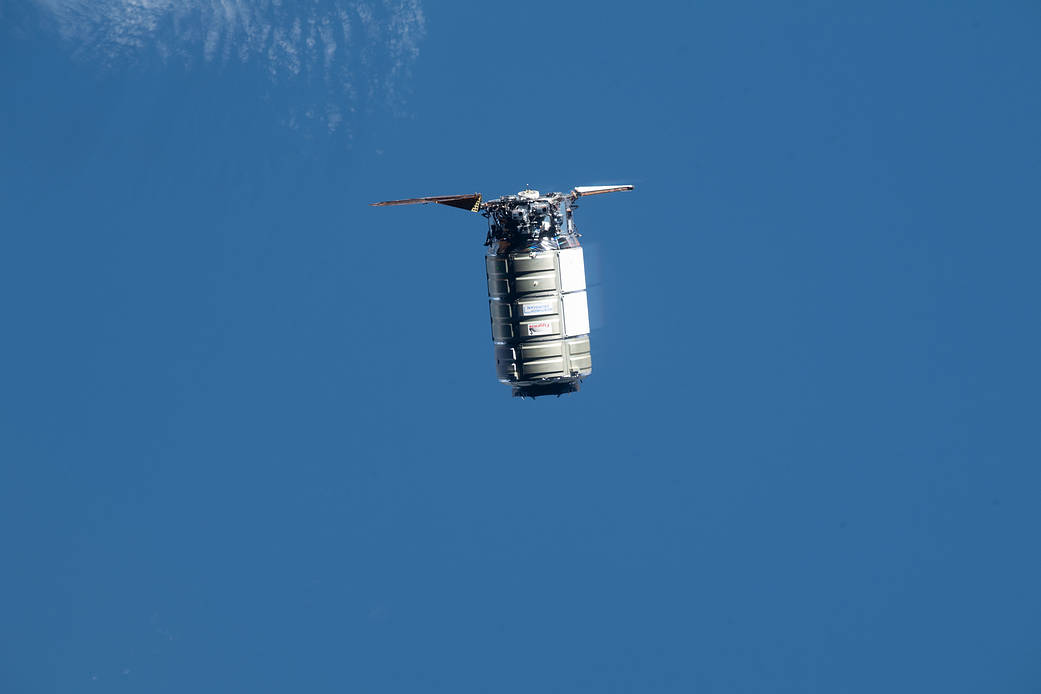 The Cygnus space freighter approaches the space station