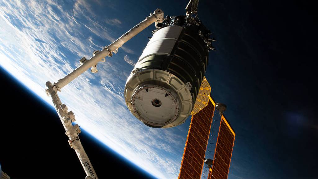 The Cygnus space freighter is in the grip of the Canadarm2
