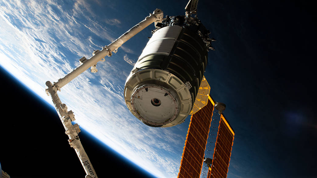 The Cygnus space freighter is in the grip of the Canadarm2