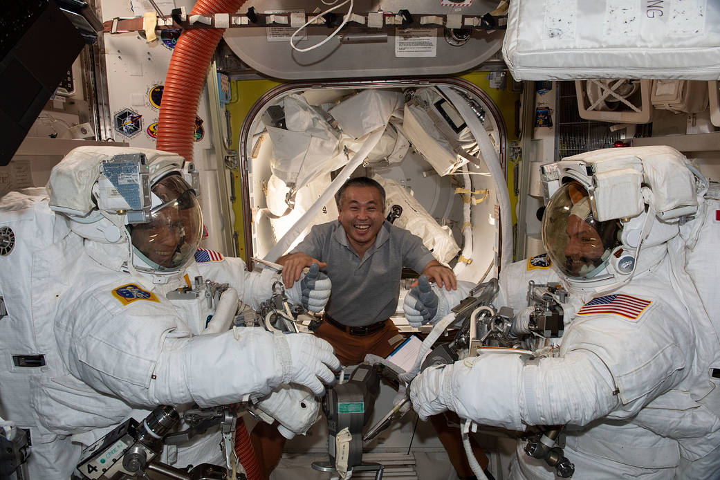 Astronauts Koichi Wakata, Josh Cassada, and Frank Rubio
