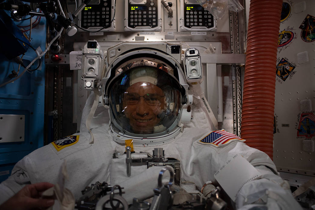 NASA spacewalker Frank Rubio suited up in his EMU