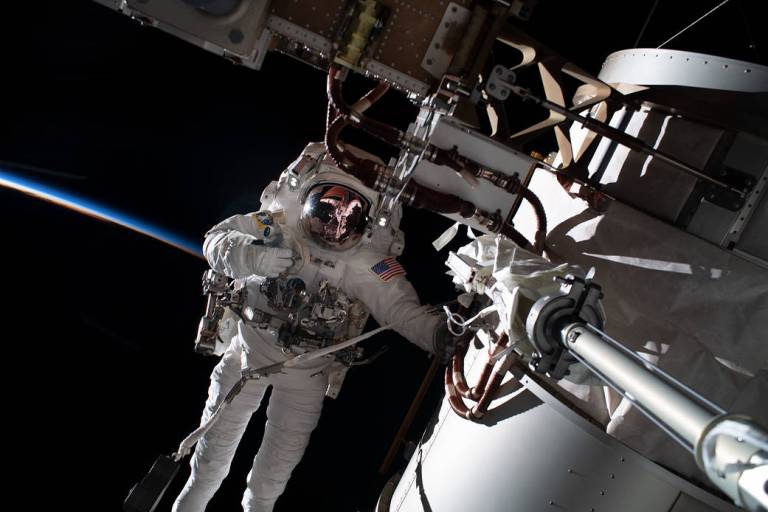 NASA spacewalker Frank Rubio during an orbital sunset