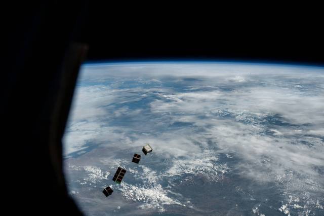 A set of four CubeSats are released above Namibia