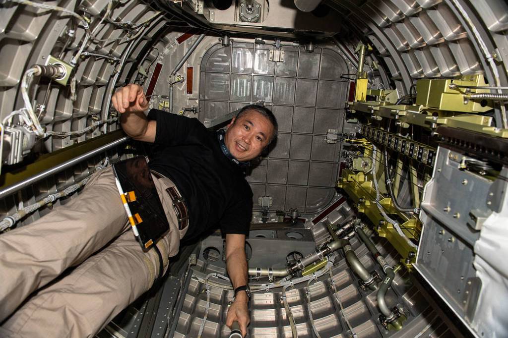 Astronaut Koichi Wakata inside the Kibo laboratory module’s airlock