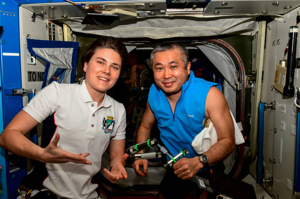 Expedition 68 Flight Engineers Anna Kikina and Koichi Wakata