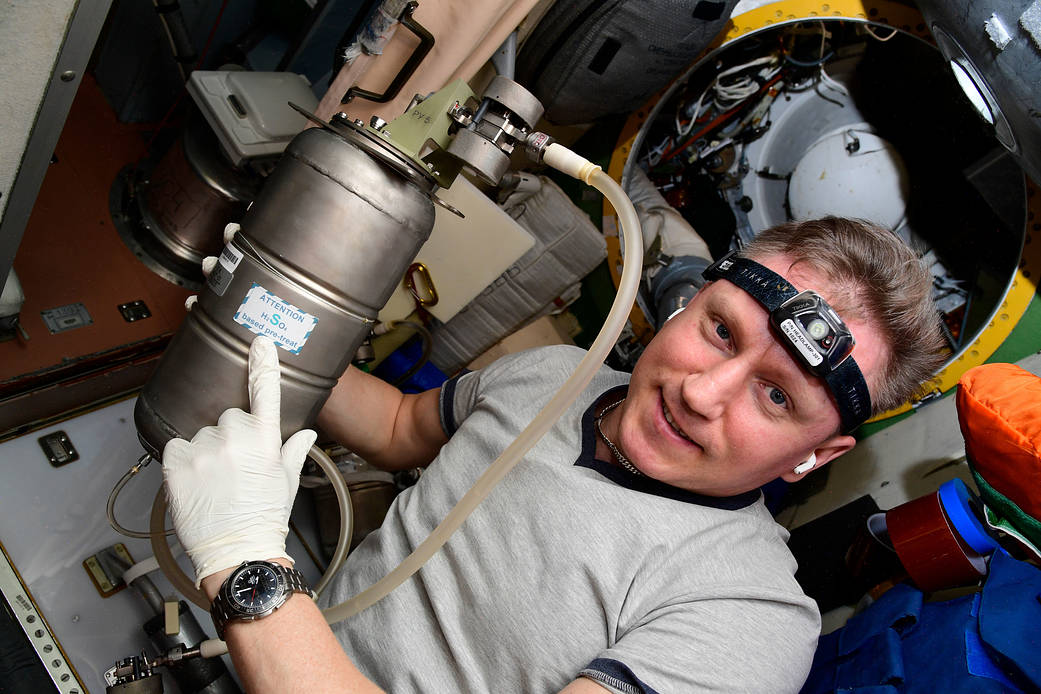 Cosmonaut Sergey Prokopyev replaces orbital plumbing components