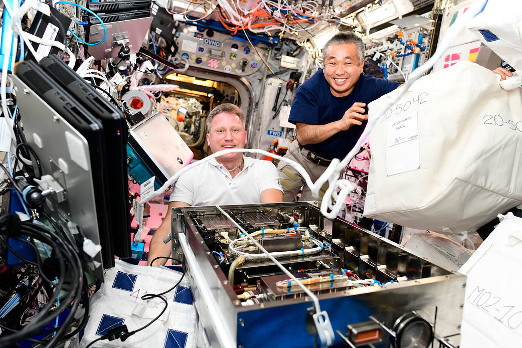 Expedition 68 crewmates Sergey Prokopyev and Koichi Wakata