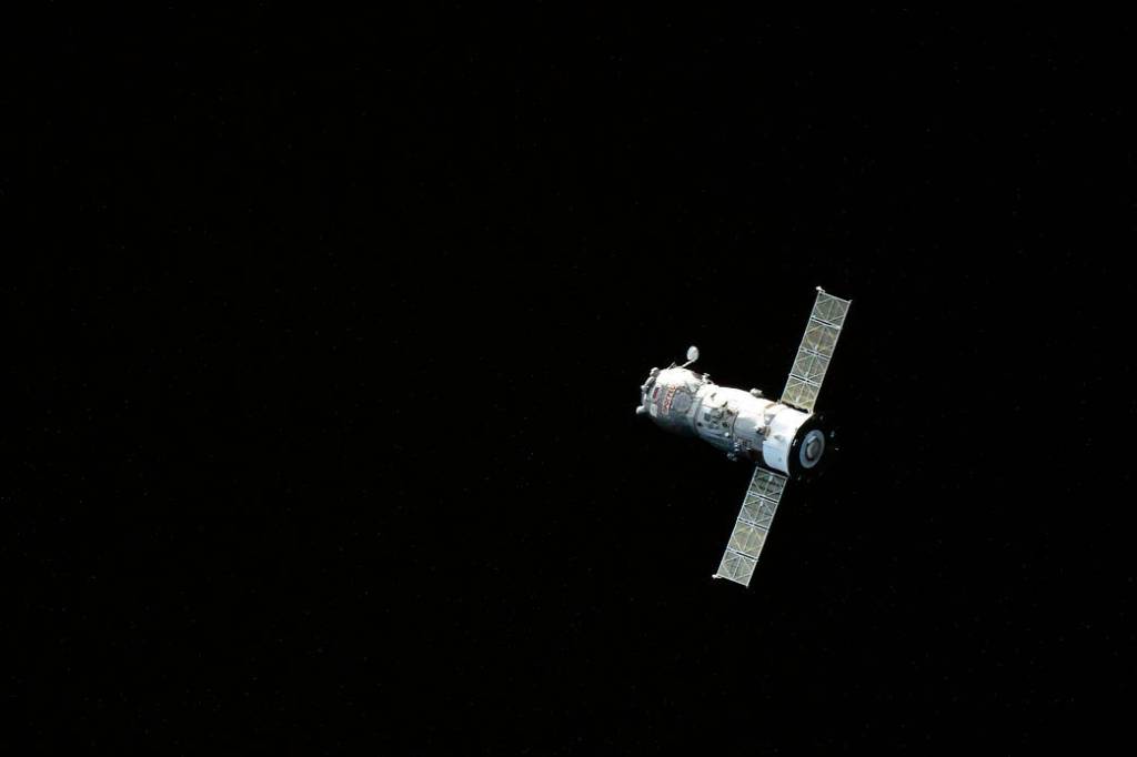 The ISS Progress 82 cargo craft departs the space station