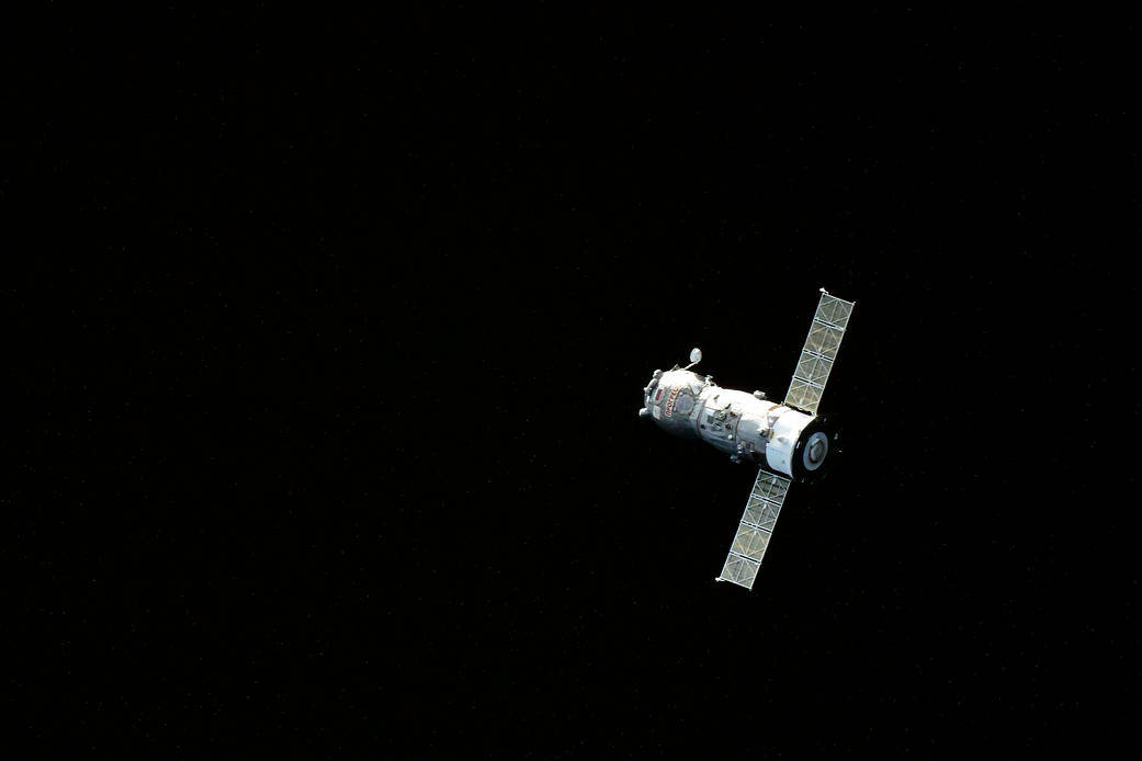 The ISS Progress 82 cargo craft departs the space station