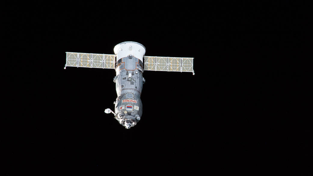 The ISS Progress 82 cargo craft departs the space station