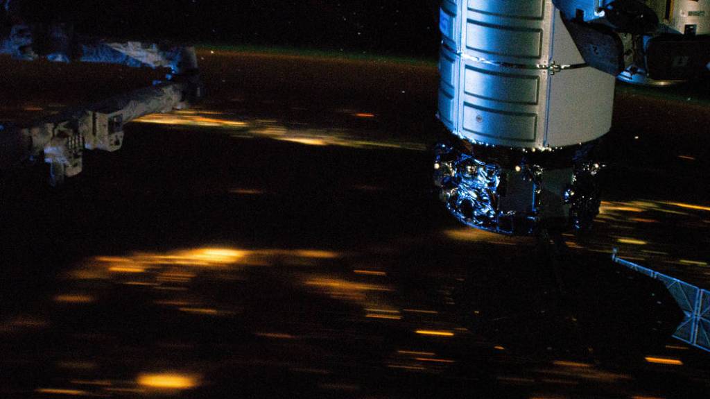The  Cygnus space freighter berthed to the Unity module