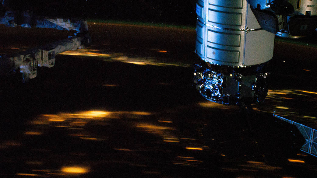 The  Cygnus space freighter berthed to the Unity module
