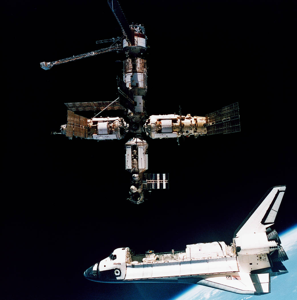 Atlantis prepares to dock with Russia’s Mir space station. 