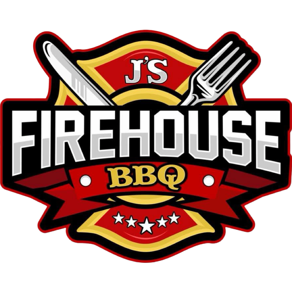 J's Firehouse BBQ logo, featuring a fork and knife.