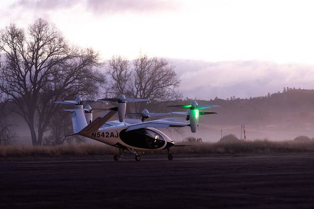 Joby’s all-electric vertical takeoff and landing (eVTOL) aircraft is pictured at the company's Electric Flight Base, located near Big Sur, California. 