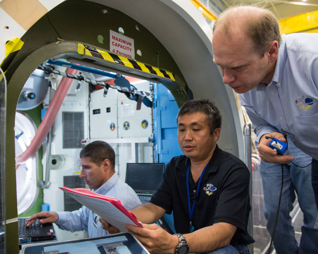 JSC2013-E-065739 -- Oleg Kotov, Koichi Wakata and Michael Hopkins