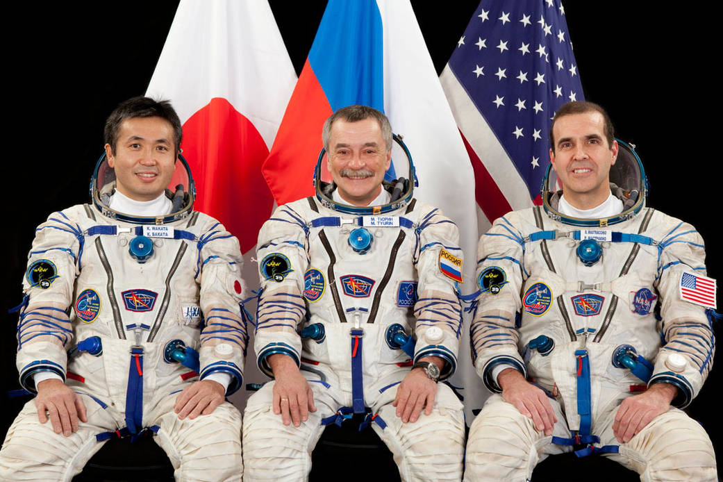 Koichi Wakata, Mikhail Tyurin and Rick Mastracchio