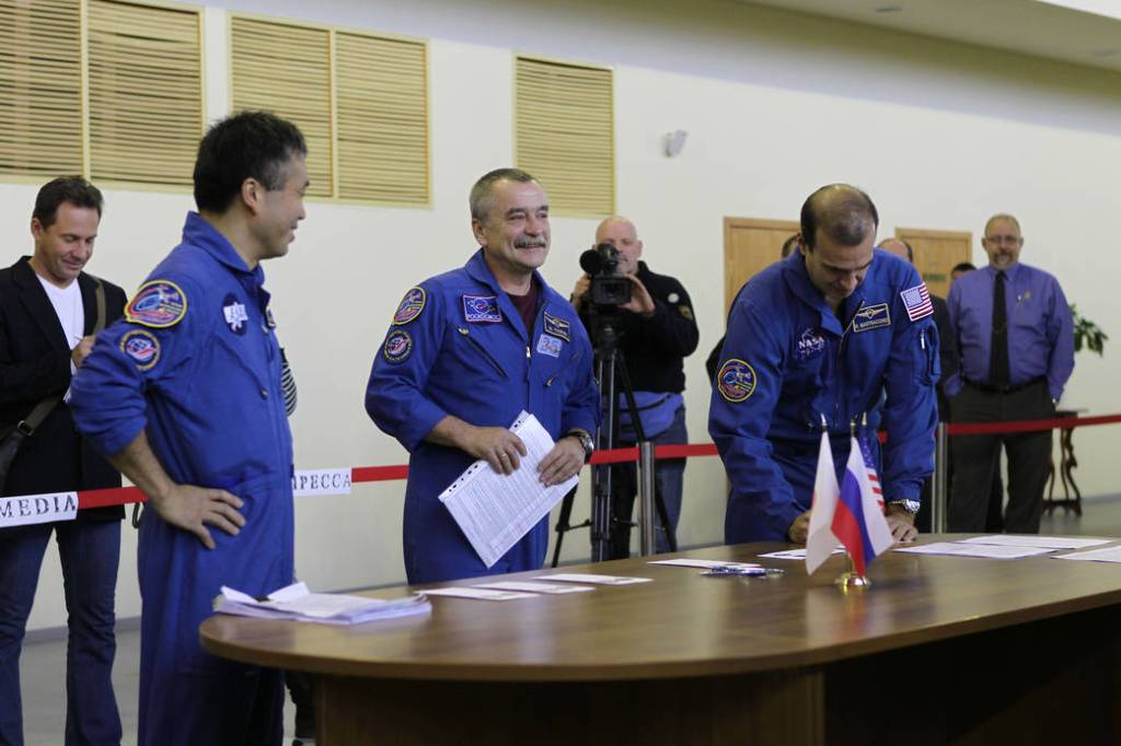 Rick Mastracchio, Koichi Wakata and Mikhail Tyurin