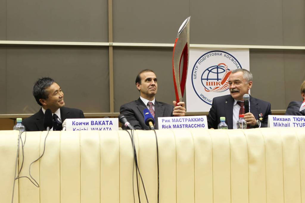 Astronaut Rick Mastracchio With Model of Olympic Torch