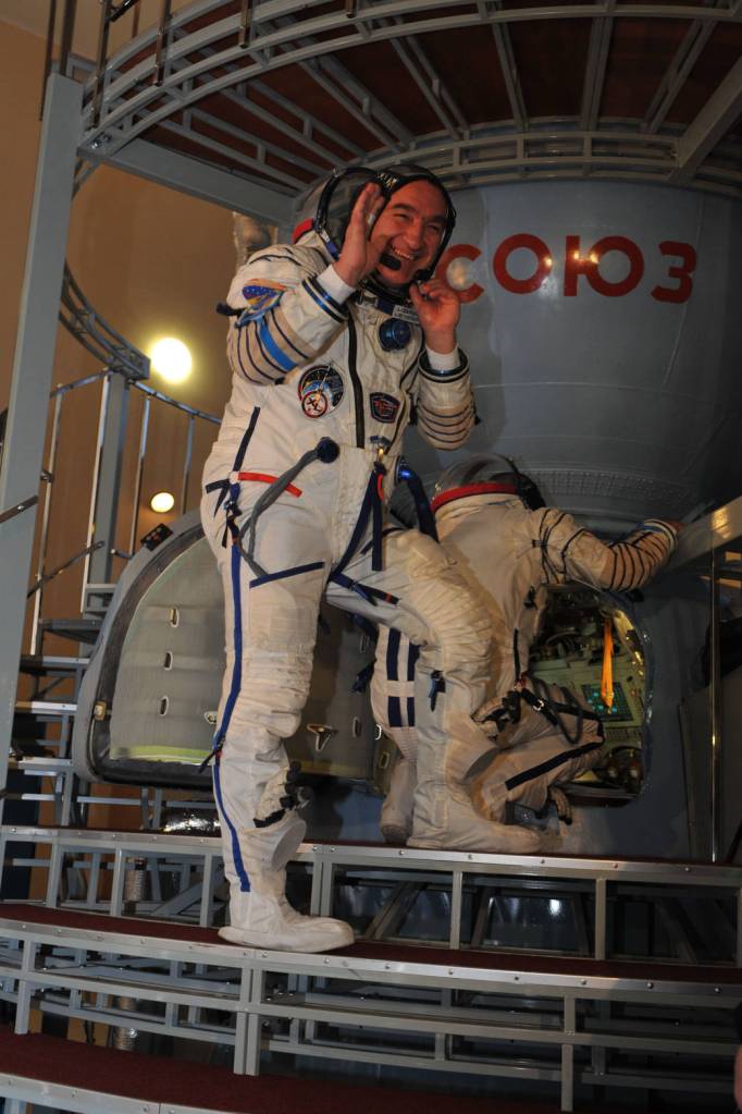 Soyuz Commander Alexander Skvortsov Enters Soyuz Simulator