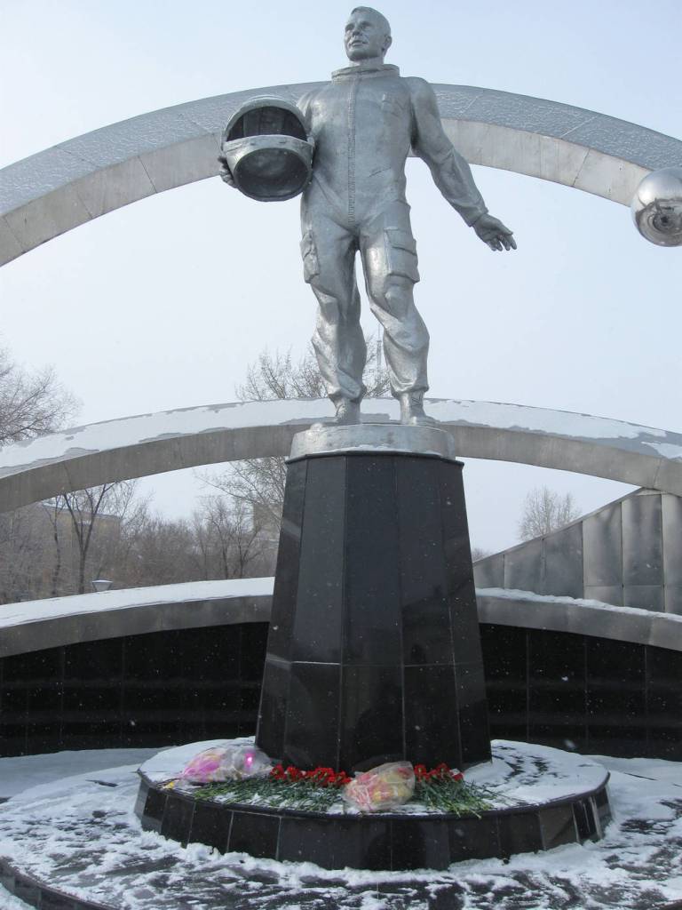 Flowers Adorn Yuri Gagarin Statue