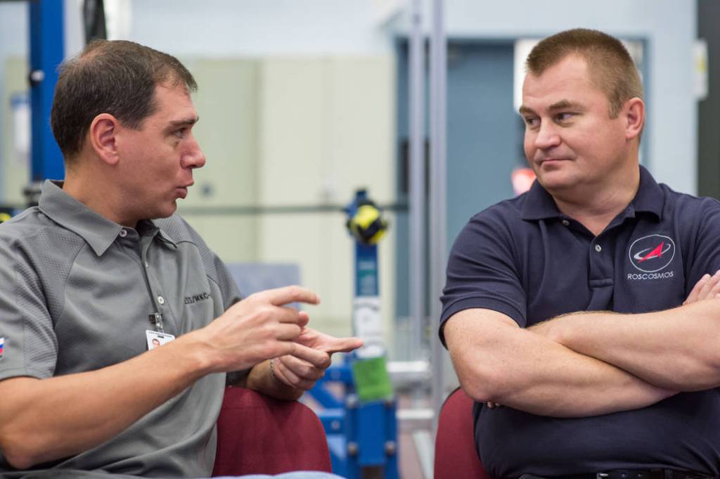 Cosmonauts Sergei Volkov and Alexey Ovchinin