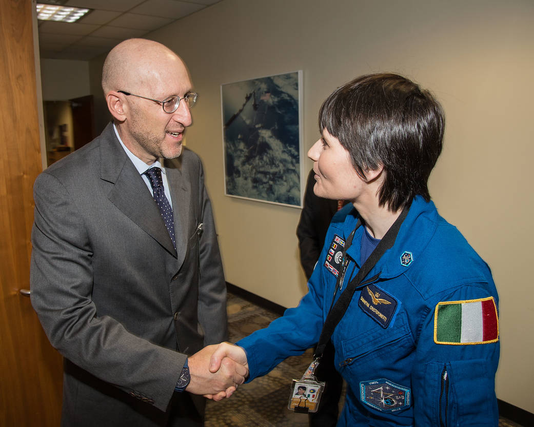 Astronaut Samantha Cristoforetti and Italian Deputy Ambassador Mr. Luca Franchetti Pardo