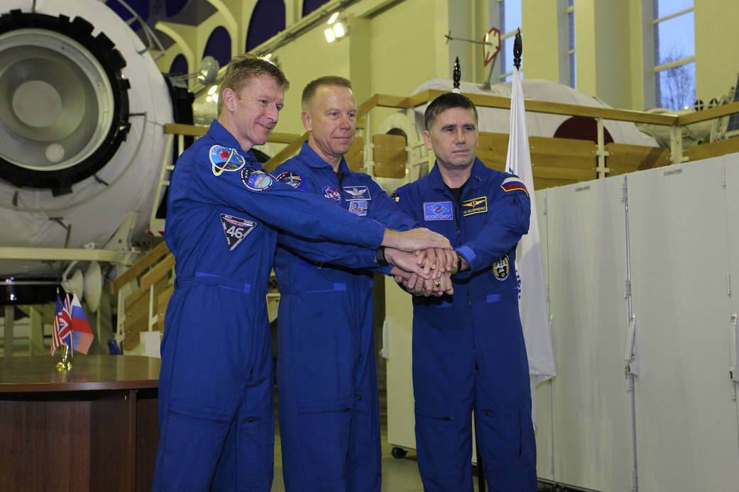 Expedition 46 Crew Members Tim Peake, Tim Kopra and Yuri Malenchenko