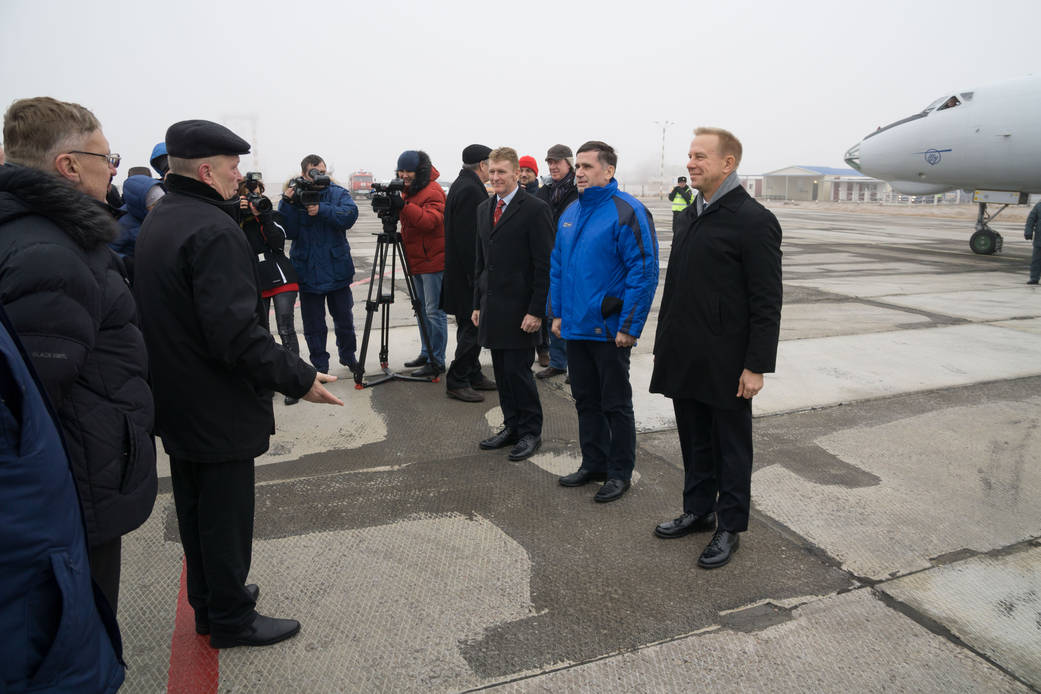 Expedition 46-47 Crew Members Arrive in Baikonur, Kazakhstan