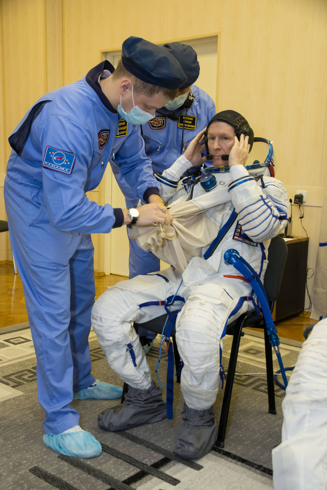 Tim Peake of the European Space Agency Suits Up During a Fit Check