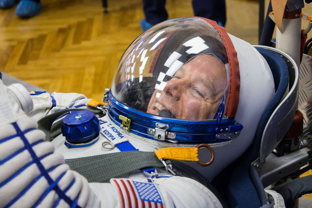 Tim Kopra of NASA Conducts a Pressure and Leak Check