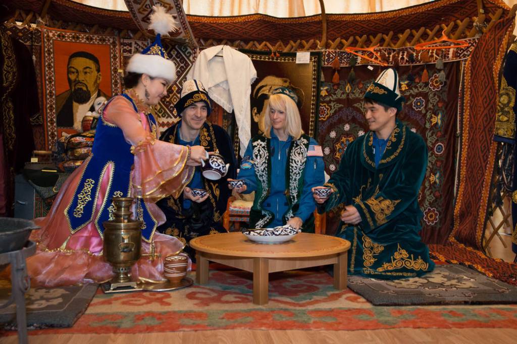 Expedition 46-47 Backup Crew Members During a Traditional Kazakh Ceremony