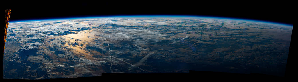 Panorama of sunrise over the Atlantic Ocean taken from low Earth orbit