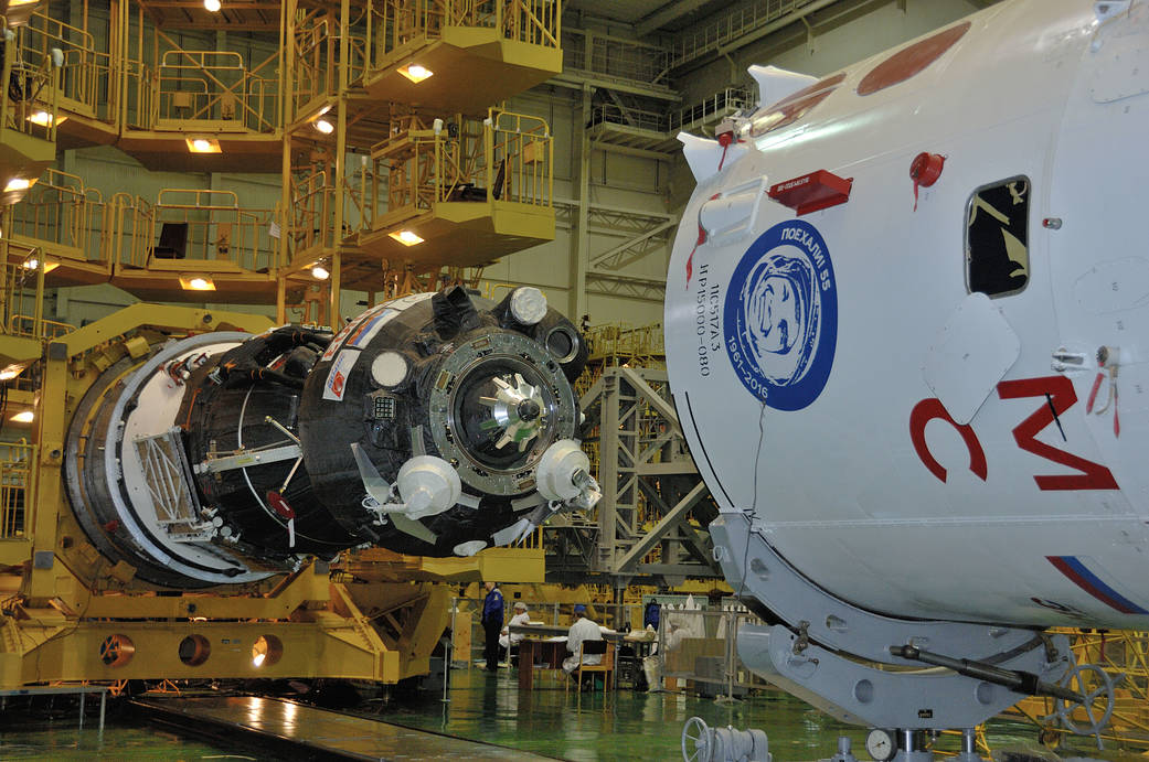 The Soyuz MS-03 Spacecraft is Moved Toward Encapsulation