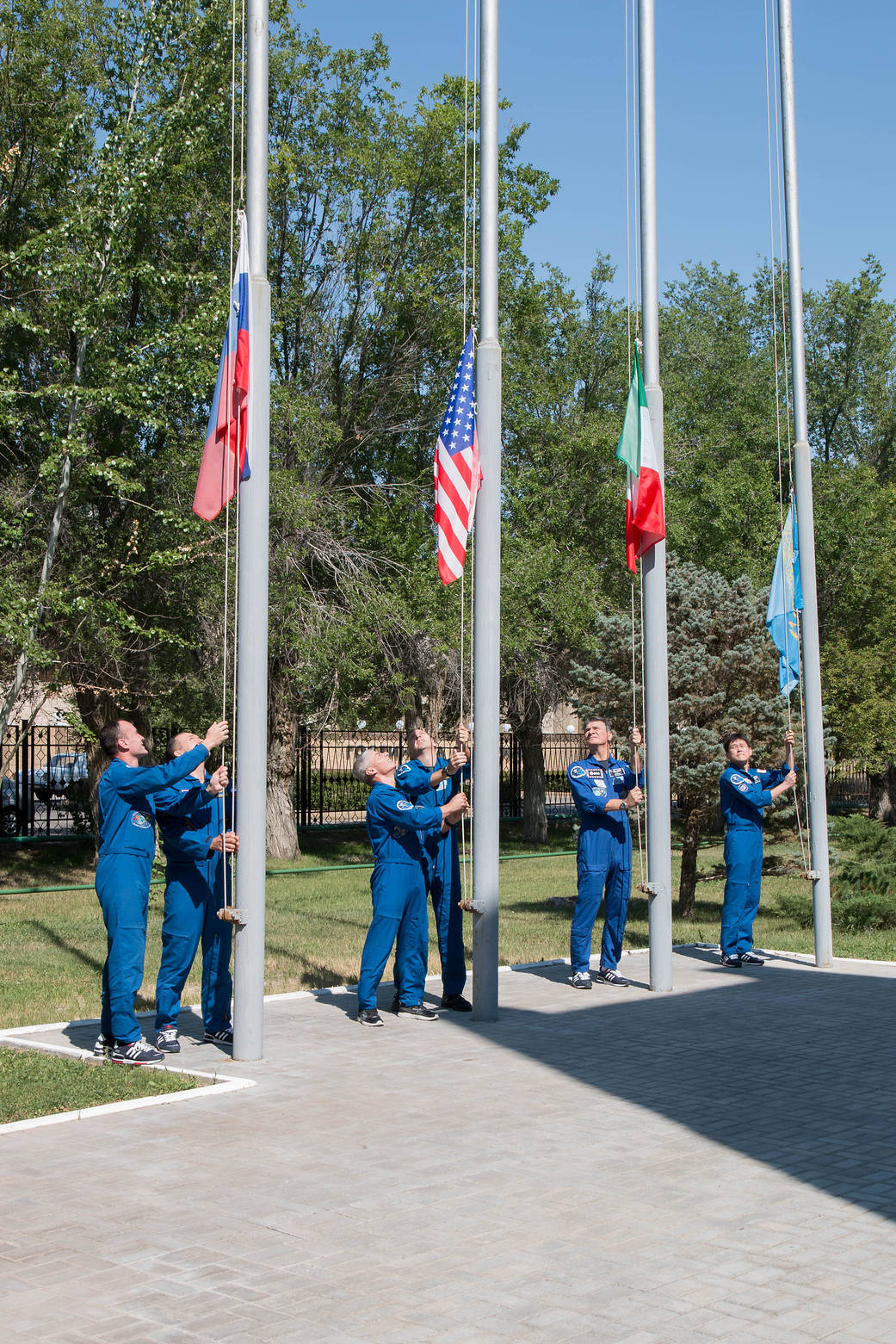 Expedition 52-53 prime and backup crews during traditional pre-launch ceremonies