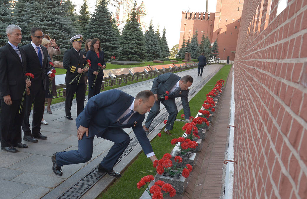 Cosmonauts Lay Flowers at the Kremlin Wall