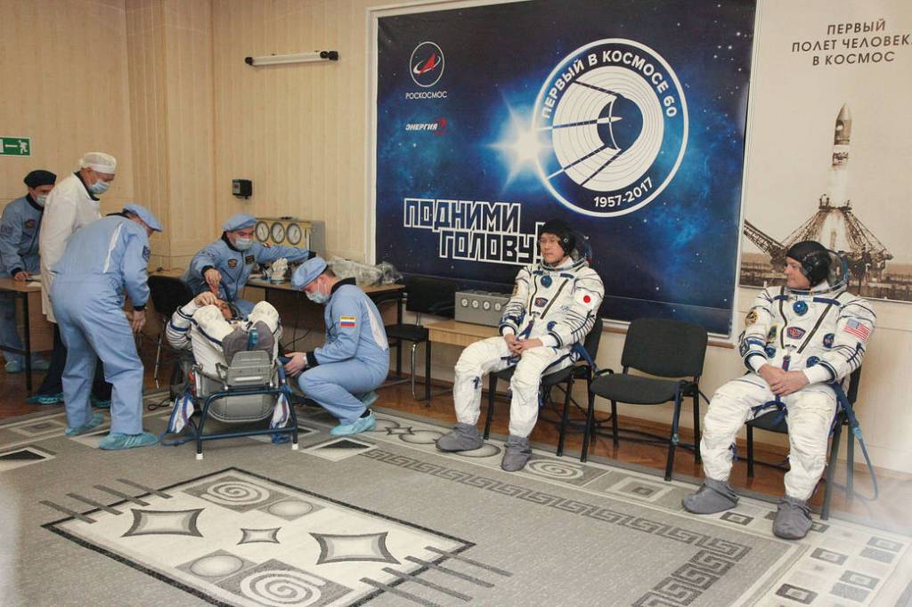 Expedition 54-55 Crew Members During a Fit Check