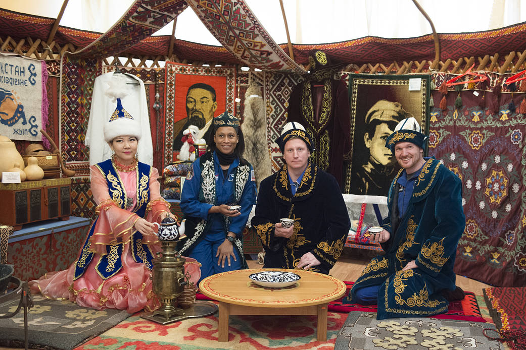 Expedition 54-55 Back Up Crew Members in Traditional Kazakh Garb