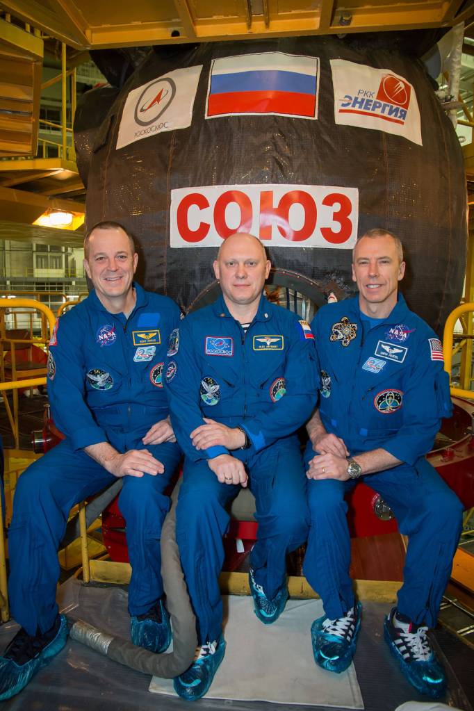 Expedition 55 Crew Members in Front of their Soyuz Spacecraft