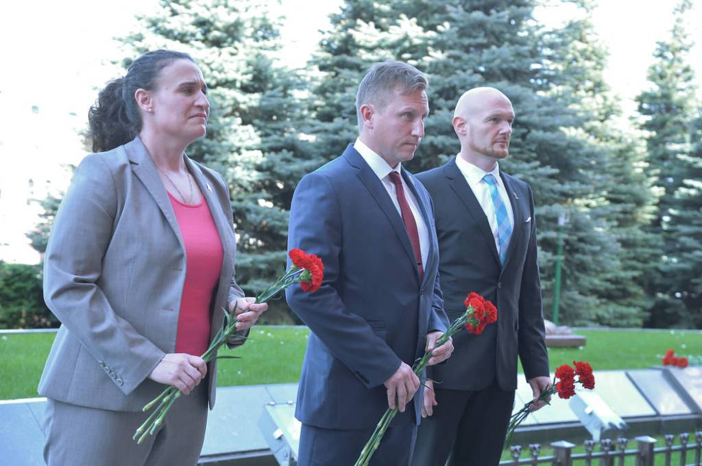 Expedition 56 crew members pause for a reflective moment