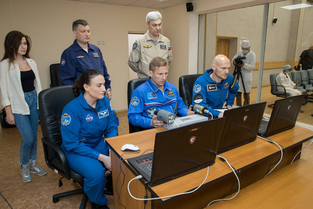 Expedition 56 crew members conduct rendezvous and docking procedures