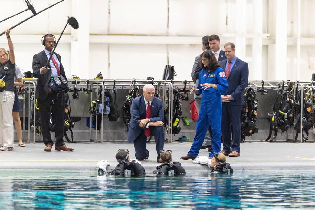 Vice President Mike Pence and NASA Administrator Jim Bridenstine visited visit the Neutral Buoyancy Lab