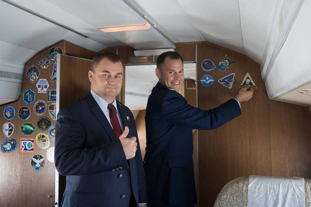 Expedition 57 crew members arrive at their launch site in Baikonur, Kazakhstan