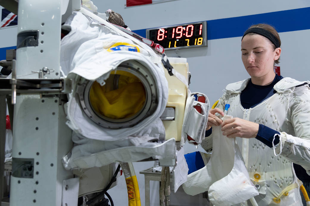 NASA astronaut candidate Kayla Barron participates in spacewalk training