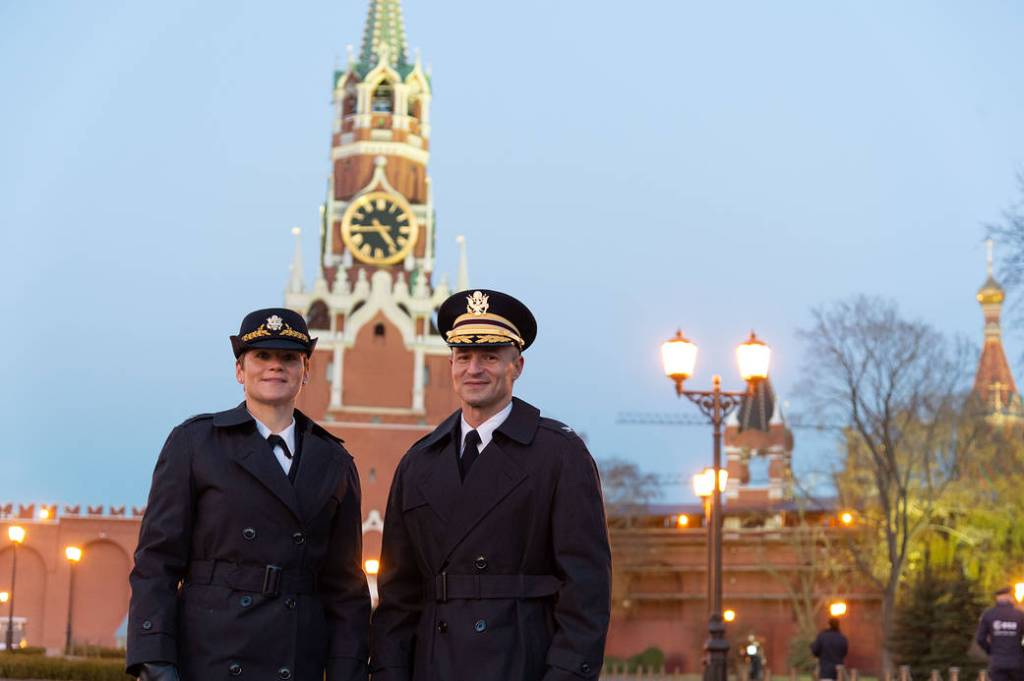 NASA astronauts Anne McClain and Drew Morgan in the Kremlin