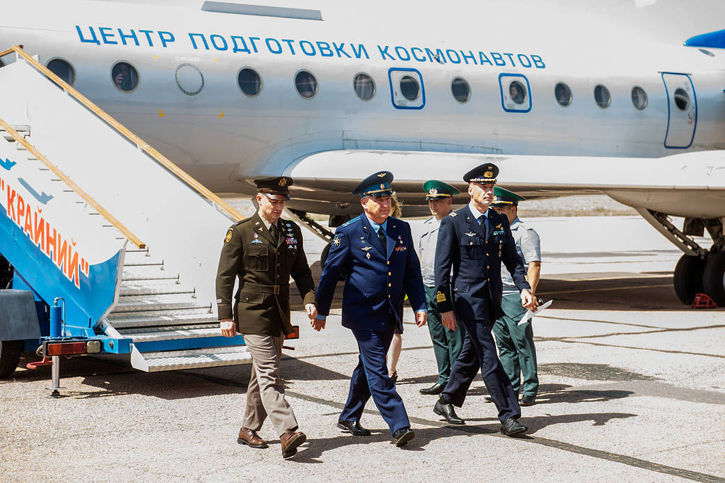 Expedition 60 crewmembers at the Baikonur Cosmodrome in Kazakhstan