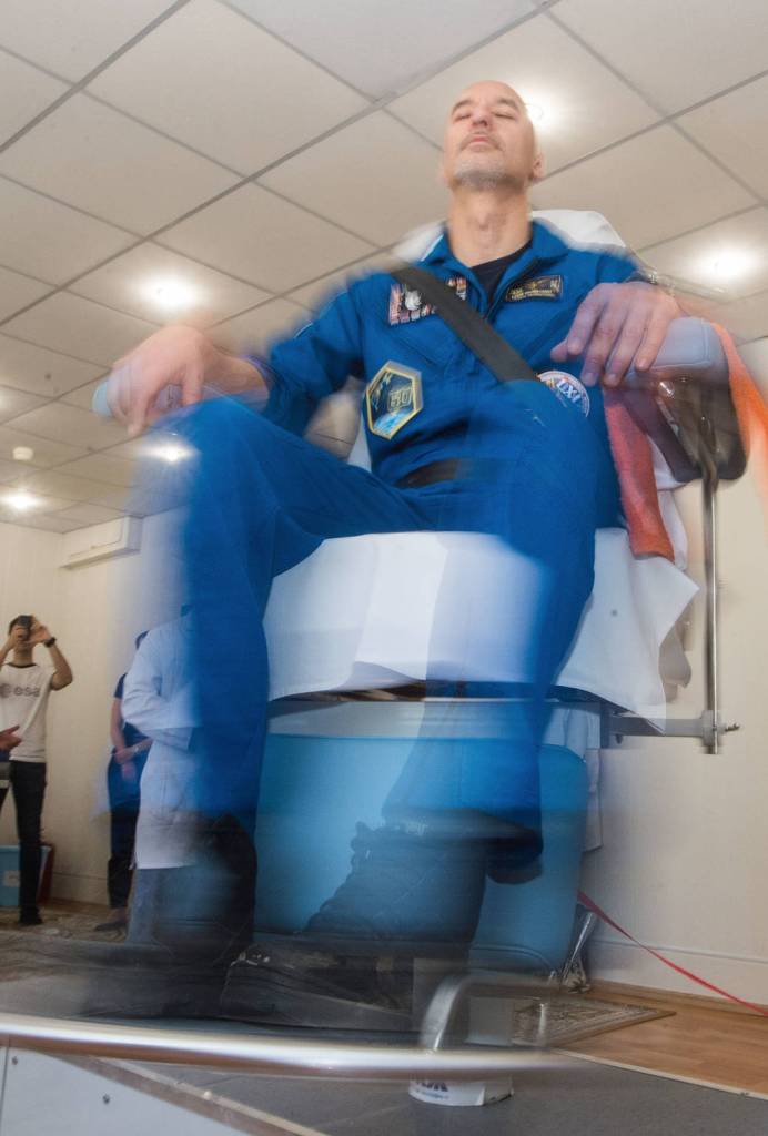 Expedition 60 crewmember Luca Parmitano tests his vestibular system