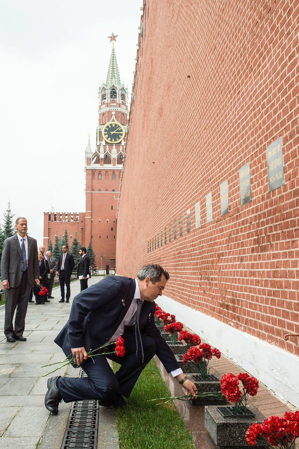 Expedition 61 crewmember Oleg Skripochka at the Kremlin Wall in Red Square in Moscow